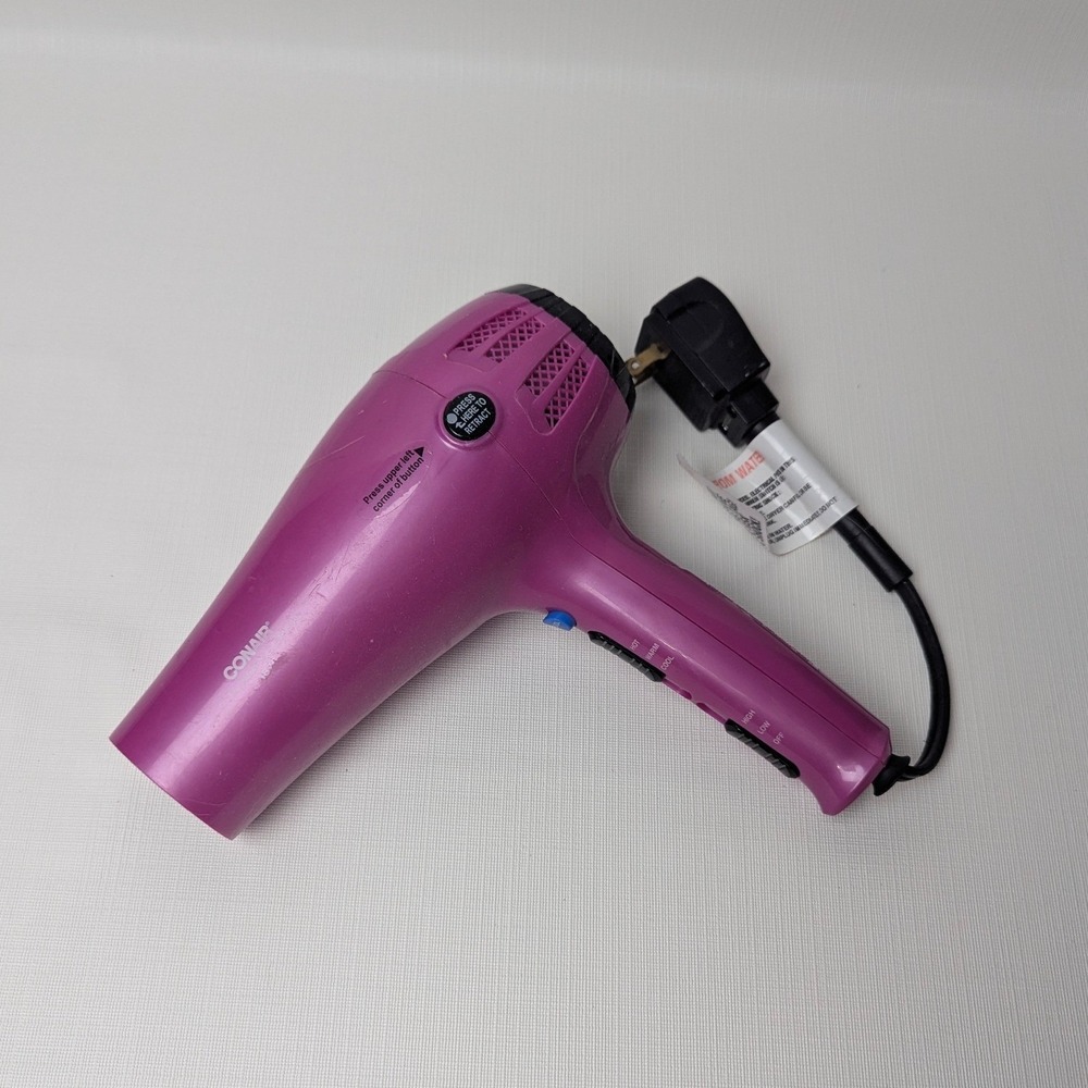 Conair Cord-Keeper 1875 Hair Dryer Purple Retractable Cord 169Y‎ Ionic Travel